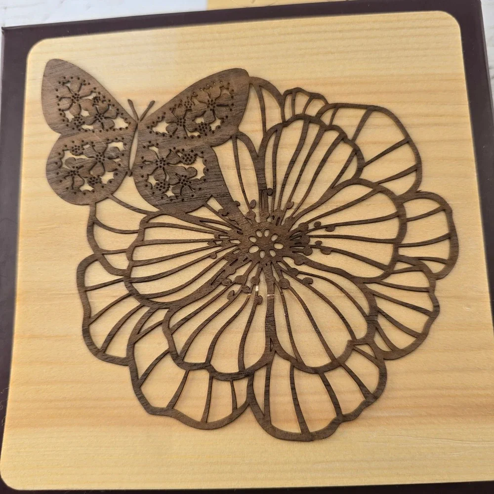 Papyrus Wood Veneer Greeting Cards Laser Cut Butterfly Floral‎ Set of 5
